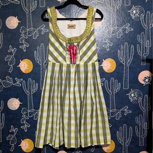 Stockerpoint Cotton Gingham Sleeveless A-line Mini Dress Green Women's Large